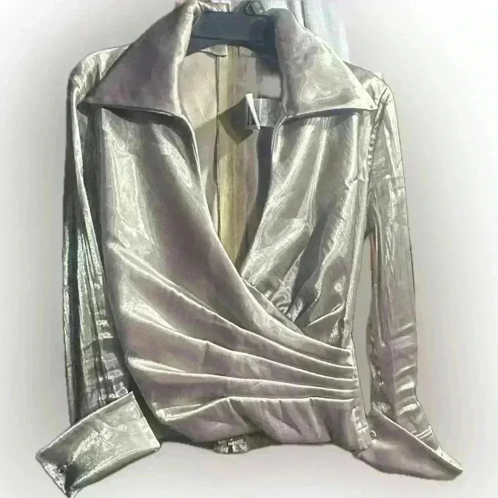 Vintage TADSHI Gold Taffeta Shimmer Blouse size 4